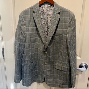 Michael Kors Grey Wool Linen Plaid Paisley Classic Fit Sport Coat Blazer 44L